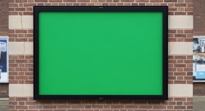 Large campus event poster mockup on university wall, replaced with green screen placeholder.