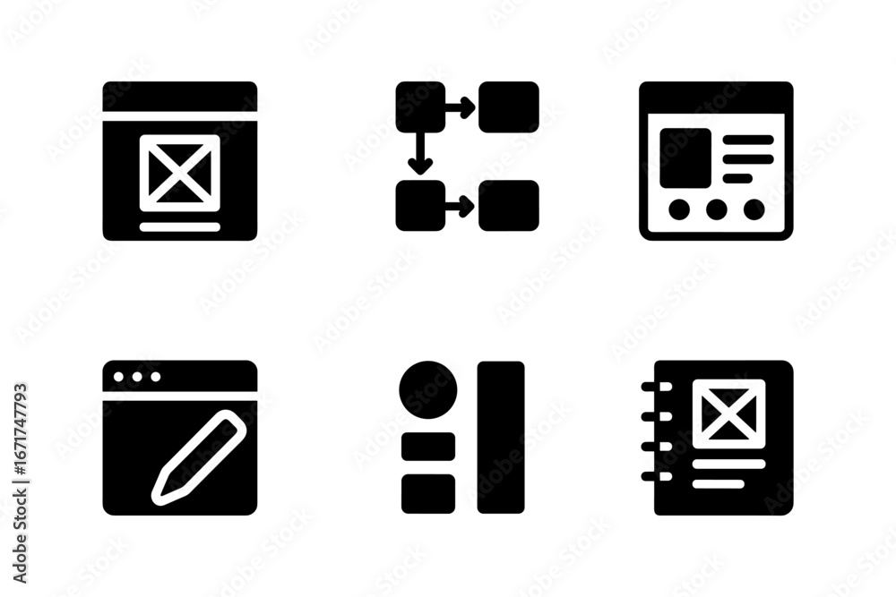 Wall mural set of web design icons for user interface and wireframing concepts