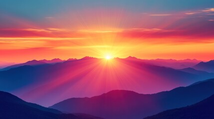 Obraz premium Mountain Sunrise; Radiant Sunset; Colorful Sky; Majestic Peak; Inspiring View; Inspiring; Breathtaking; Natural Beauty