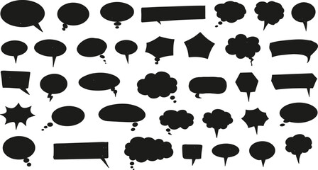 Cloud silhouette vector set, black cloud shapes, minimal weather icons, cartoon sky elements, editable graphic collection for modern design projects