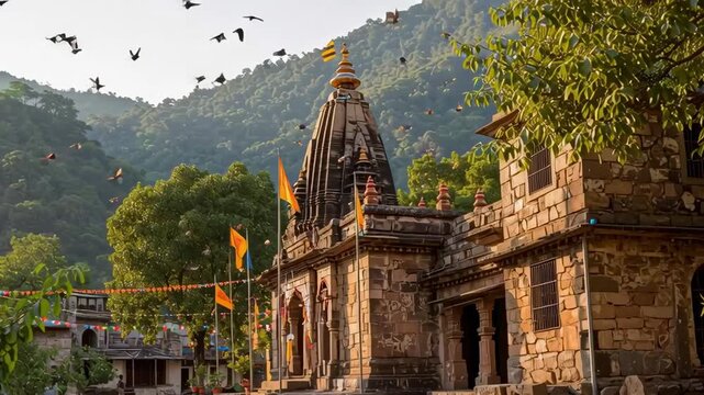 Ancient Temple Surrounded by Greenery Cinematic Landscape