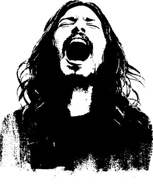 Expressive grunge black and white metalhead portrait for urban art design