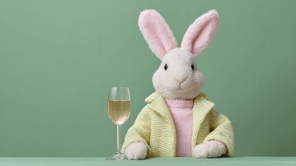 Whimsical rabbit in pastel suit sipping elegance, springtime charm, Easter festivities, and National Drink Wine Day delight