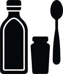 Syrup and spoon bottle vector icon.