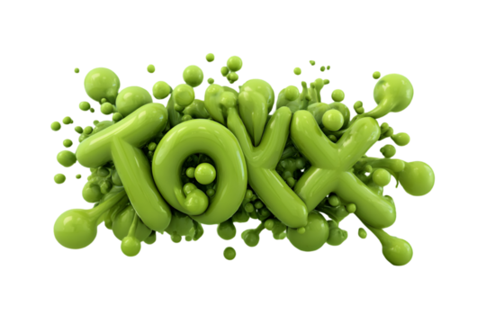 Green glossy tox letters with blobs isolated on transparent background