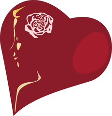 red heart with the profile of a woman and a rose