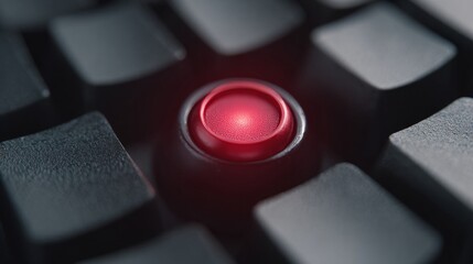 Unexpected digital oasis, vibrant red keyboard button pulses like a tech heartbeat; celebrates Cybersecurity Awareness Month, Geek Pride Day