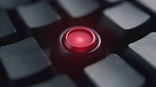 Unexpected digital oasis, vibrant red keyboard button pulses like a tech heartbeat; celebrates Cybersecurity Awareness Month, Geek Pride Day