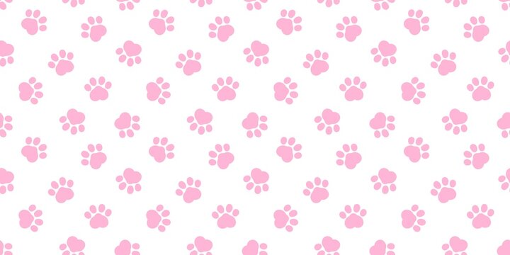 Fototapeta Seamless pattern of cute paw print on pastel pink. Dog and cat paw footprint.