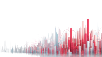 Abstract cityscape with red accents isolated on transparent background