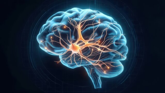 3D illustration of a brain with neural pathways