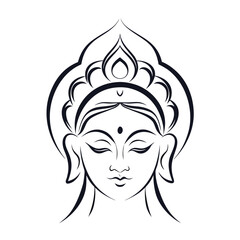 Serene Buddha Face Illustration Meditative and Peaceful Design for Spiritual Themes with Simple Black and White Outlines