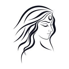 Elegant Depiction of Serene Female Face in Stylized Silhouette Art with Flowing Hair and Closed Eyes Design