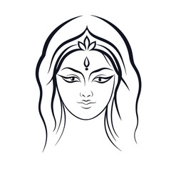 Elegant Line Art Depiction of a Divine Female Figure with Serene Eyes and Graceful Flowing Hair Outline