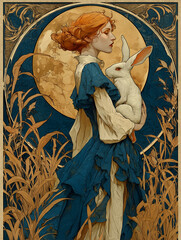 Fantasy Girl With Rabbit Under