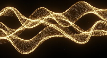Luminous golden particle streams flowing smoothly across dark backdrop emitting light and grace