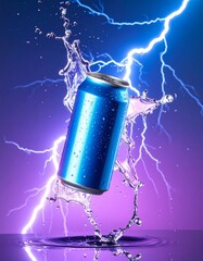 Energy Drink Can with Lightning Splash