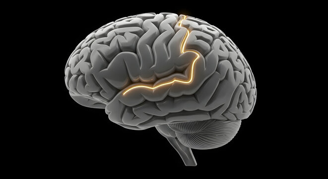 A 3D model of a human brain with a single glowing neural pathway highlighted symbolizing a specific thought idea or memory trace.