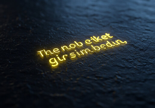 Yellow text "The nob etiket girsim bedin" glows on a dark, textured surface with a blurred background.