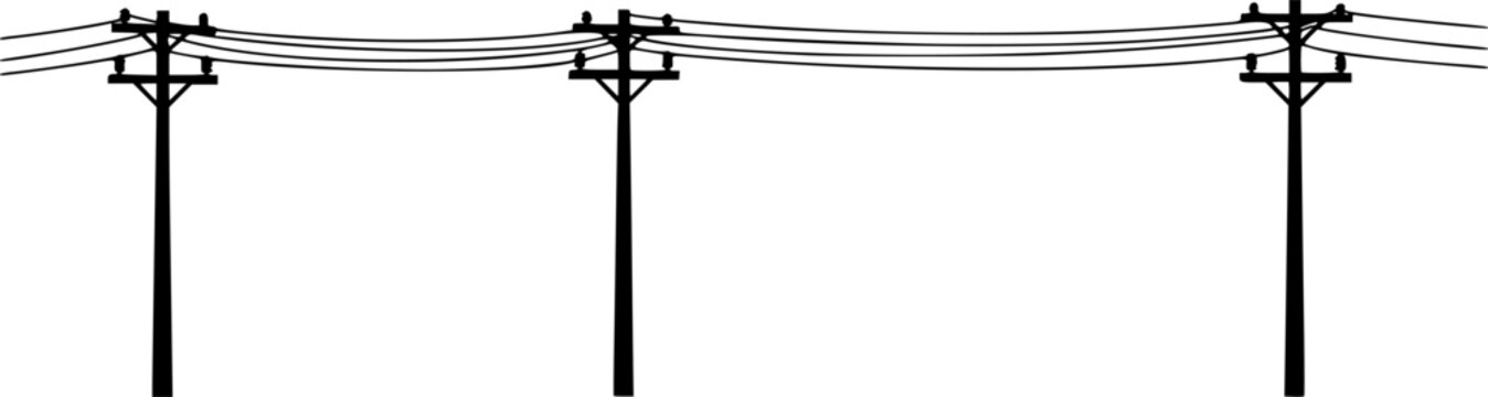 Power line. Poles and wires for supplying energy. Picture horizontally seamless. Object isolated on white background. Cartoon fun style Illustration vector 