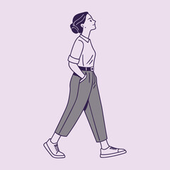 Fashionable cartoon woman in a pink dress with long hair and a black silhouette