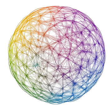 Icosphere mesh in multicolor contour lines, on white background, crisp vector