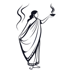 Elegant Indian Woman Silhouette Presenting Light and Offering Blessings with Grace and Tradition A Timeless Cultural Symbol