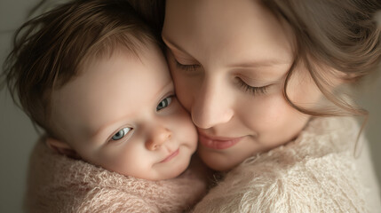 Mother holding baby with love, close-up