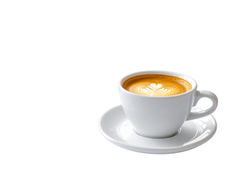 Work Desk Coffee Espresso with Laptop and Papers, isolated on a transparent background PNG