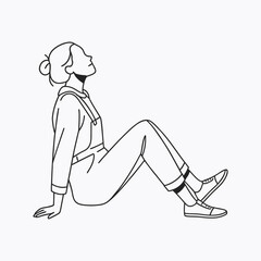 Contemplative Silhouette: A minimalist line illustration of a person sitting and looking upwards, evoking a sense of introspection, peace, and reflection.