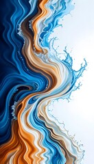 Abstract Water Wave Splash with Vibrant Blue, White, Orange, and Brown