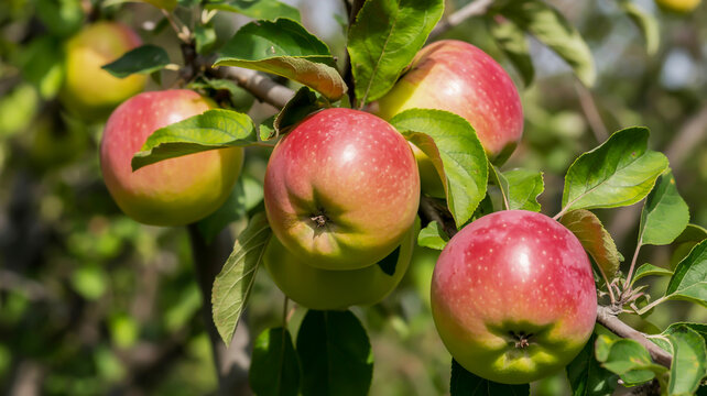 Cluster of Red and Green Apples on a Tree Branch red apples