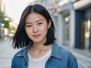 Young Asian woman with natural beauty in casual denim style