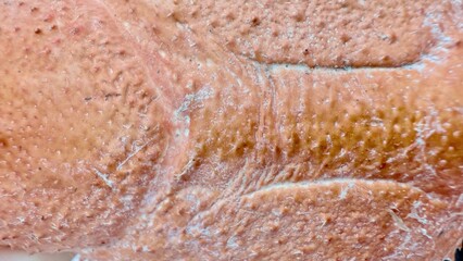 closeup of rough cracked orange peel surface with wrinkled texture and natural imperfections for background or organic pattern design