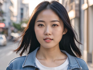 Young Asian woman with natural beauty in casual denim style
