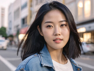 Young Asian woman with natural beauty in casual denim style