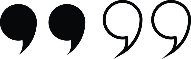 Quotation mark icon set, quote symbols collection in solid and outline style, typography punctuation vector for design, publishing, books, blogs, posters, social media, and branding