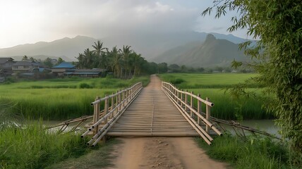 Fototapeta premium Wooden bridge over a stream in a rural landscape