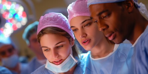 Medical professionals collaborating in a surgical setting during a procedure in a hospital environment