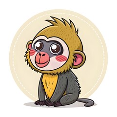 Obraz premium Adorable Chibi Mandrill Baby Happily Drawing With Bright Crayons, Cute Kawaii Cartoon Illustration With Pastel Whimsical Style And Playful Exotic Primate Animal Artwork
