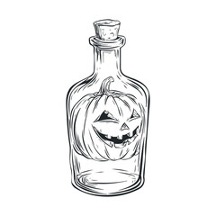 Halloween pumpkin in glass jar design for seasonal decor. Halloween vector illustration