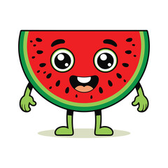 Watermelon fruit groovy cartoon character solid white background vector