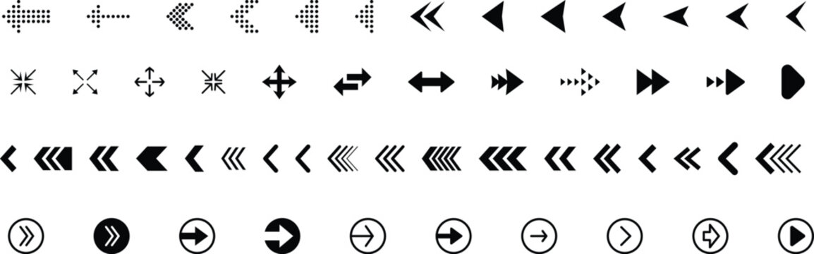Arrow icon set. Arrow. Cursor. Black vector arrows icons. Collection different arrows sign. Modern simple arrows. Black arrow pointing to the right. Black direction pointer. Vector illustration.	