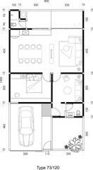 Architectural Floor Plans of a House Single Bed Room Blank and Futniture Layout with Garden and Carport. 19