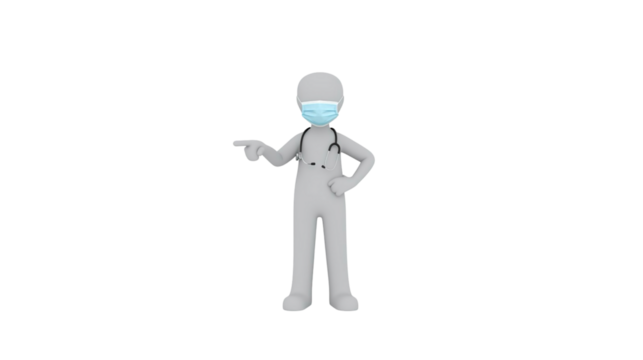 3D Render Mannequin Doctor Character with Face Mask Pointing Illustration