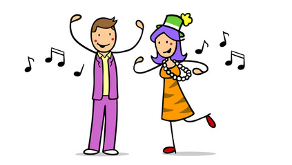 Paar Freunde beim Tanzen zu Musik an Weiberfastnacht beim Karneval