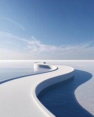 colorful paper design - Minimalistic White Curved Path Over Water Under Clear Blue Sky, designed with harmony in color tones and fine craftsmanship ideal for creative markets
