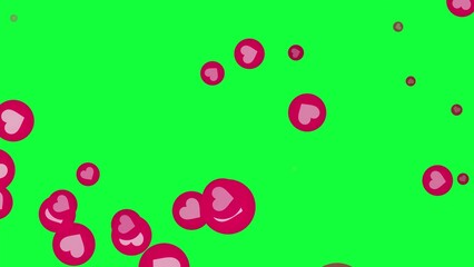 Pink Heart Icons with Darker Pink Centers Falling on a Bright Green Screen love social media