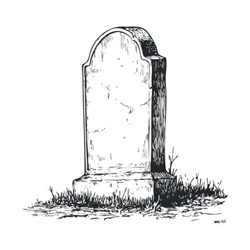 Classic gravestone in a cemetery with grass and moss. Halloween vector illustration