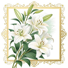 Elegant white lilies in a golden frame a luxurious floral design